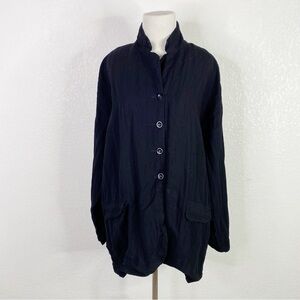 Lilith Paris Black Oversized Button Front Blouse Top